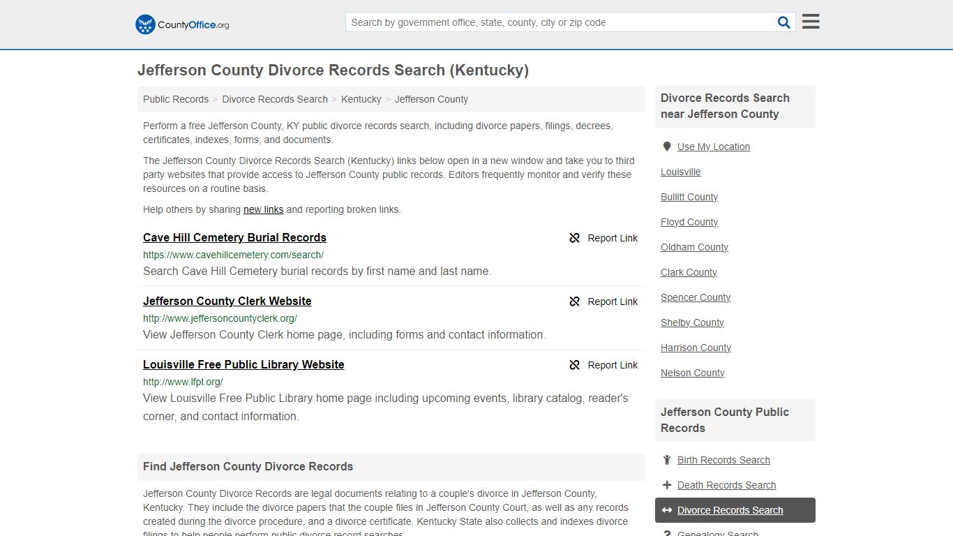 Jefferson County Divorce Records Search (Kentucky)